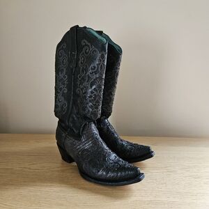 Corral Vintage Cowboy Boots Womens 10 B Brown Reptile Inlay Embroidered